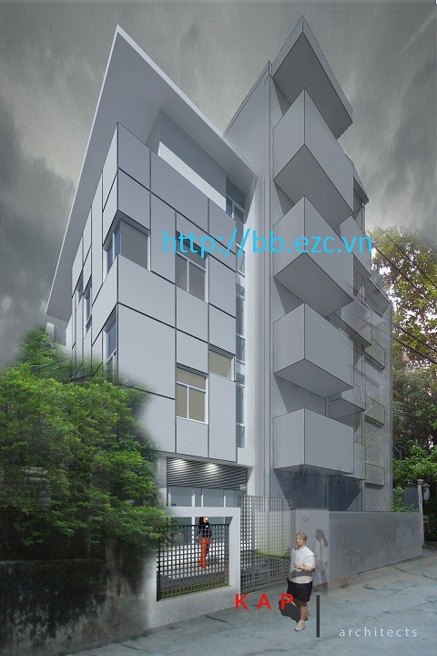 Mặt đứng nhà 6x13,5m - Hình thức phục vụ việc sử dụng bên trong ngôi nhà hơn là phô trương