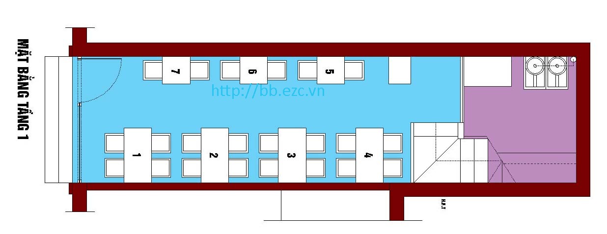 Tầng 1-2 dùng làm cửa hàng với khoảng 15 bàn phục vụ khách ăn uống