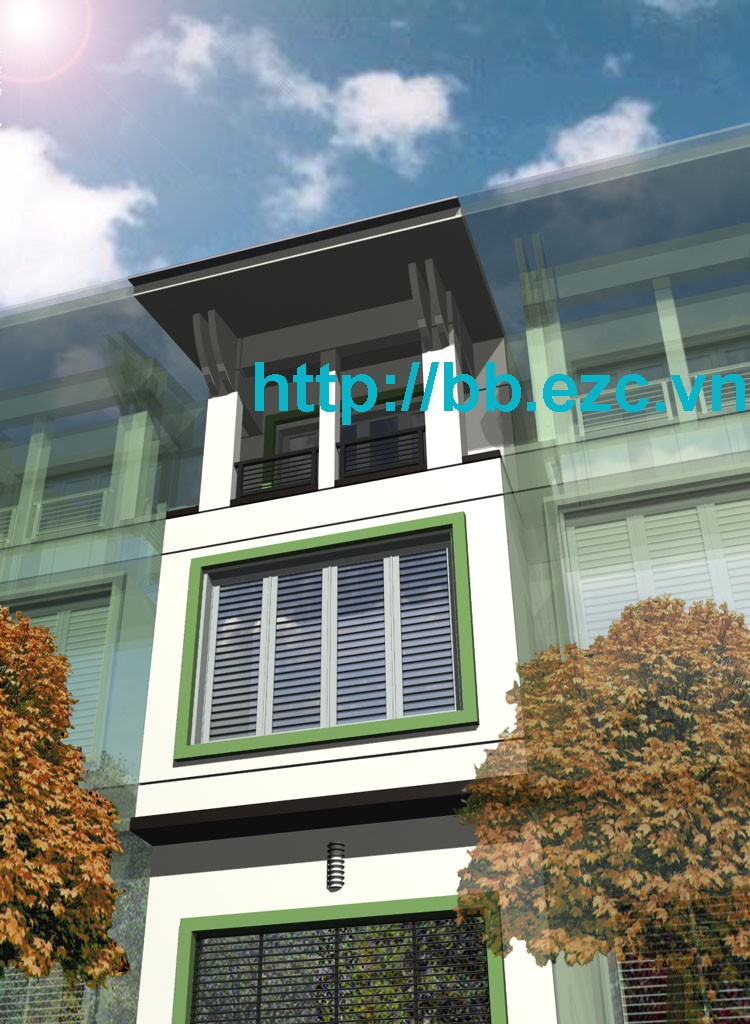 Mặt đứng nhà mặt tiền 4.5m - 4 tầng: mảng khối rõ ràng, mạch lạc