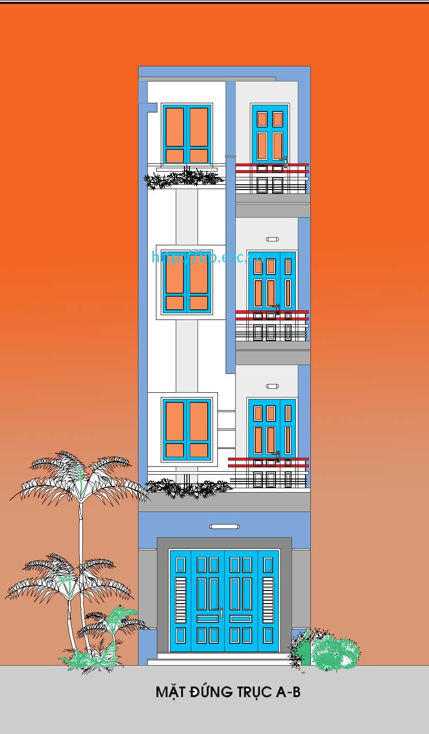 Nhà ống / nhà phố 4x13m - Mặt đứng chính