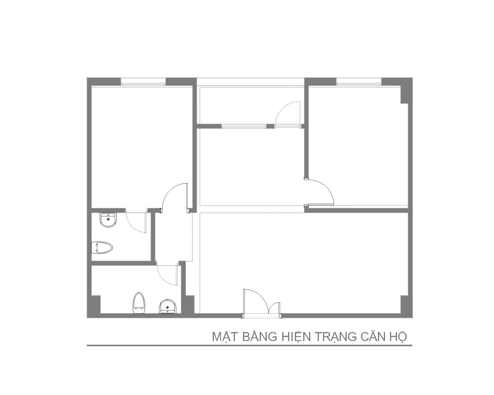 Nội thất căn hộ số 02 - Chung cư CT10 - Khu đô thị Việt Hưng- Mặt bằng trước cải tạo