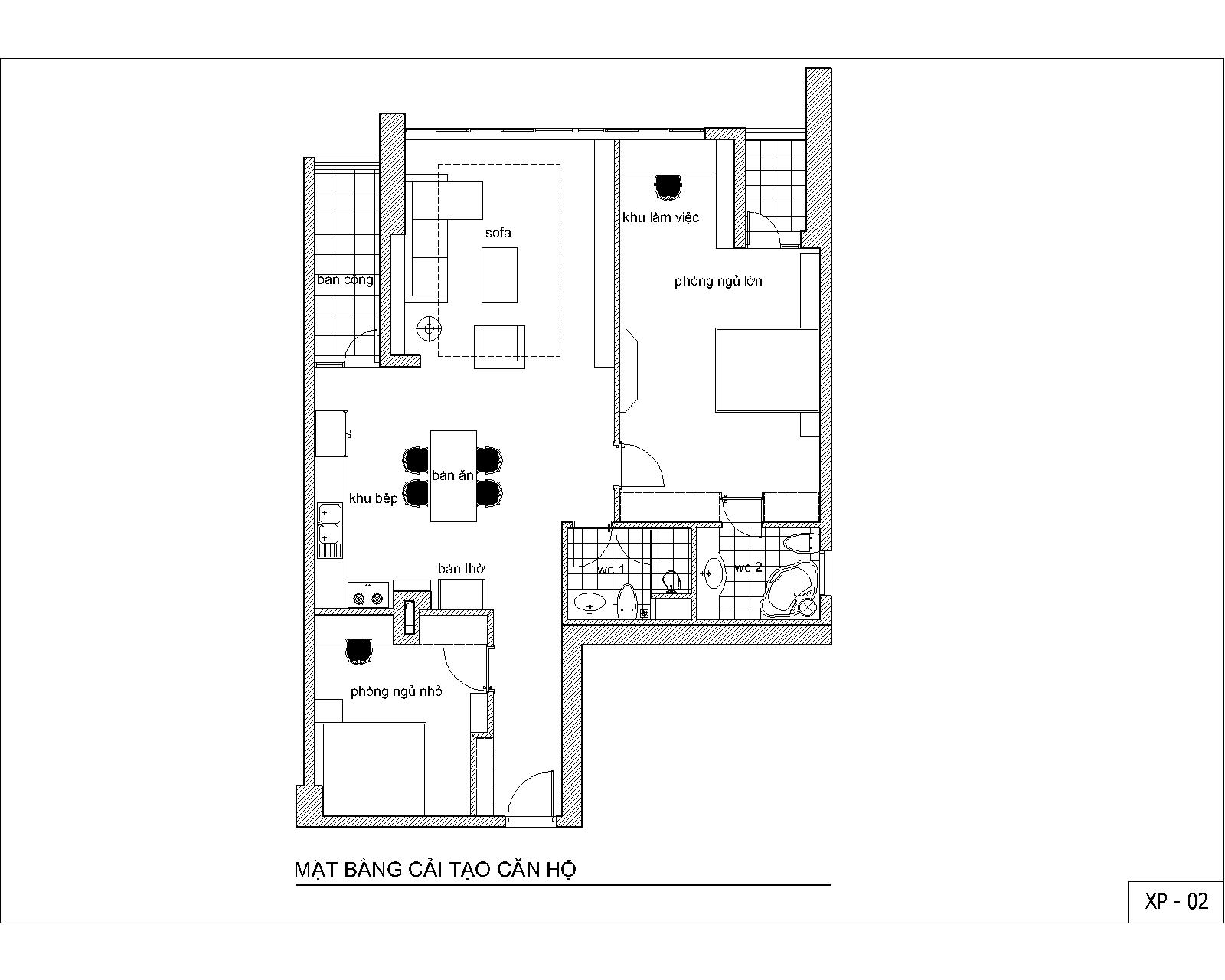 Nội thất căn hộ số 03 - Chung cư FLC - Landmark Tower - Mặt bằng cải tạo, phòng ngủ lớn và bếp là các thay đổi lớn
