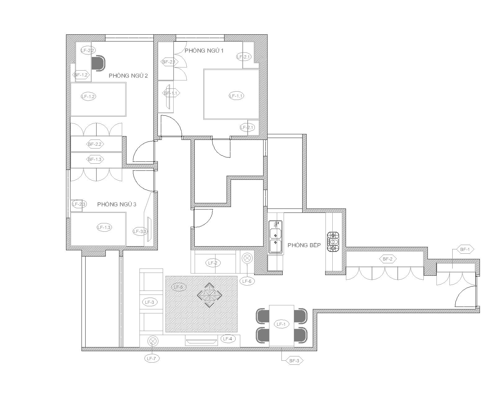 Căn hộ số 03, T11, Happy House Việt Hưng - Mặt bằng diện tích khoảng 110m2 được thiết kế 3 phòng ngủ khá đẹp