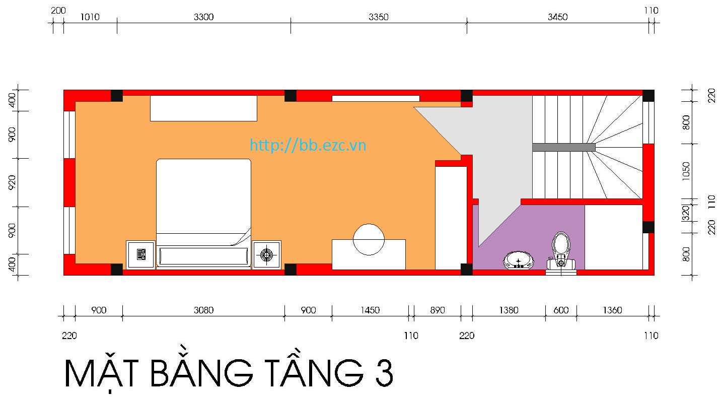 Nhà ống (nhà phố) 3.6x10.5m - MB tầng 3