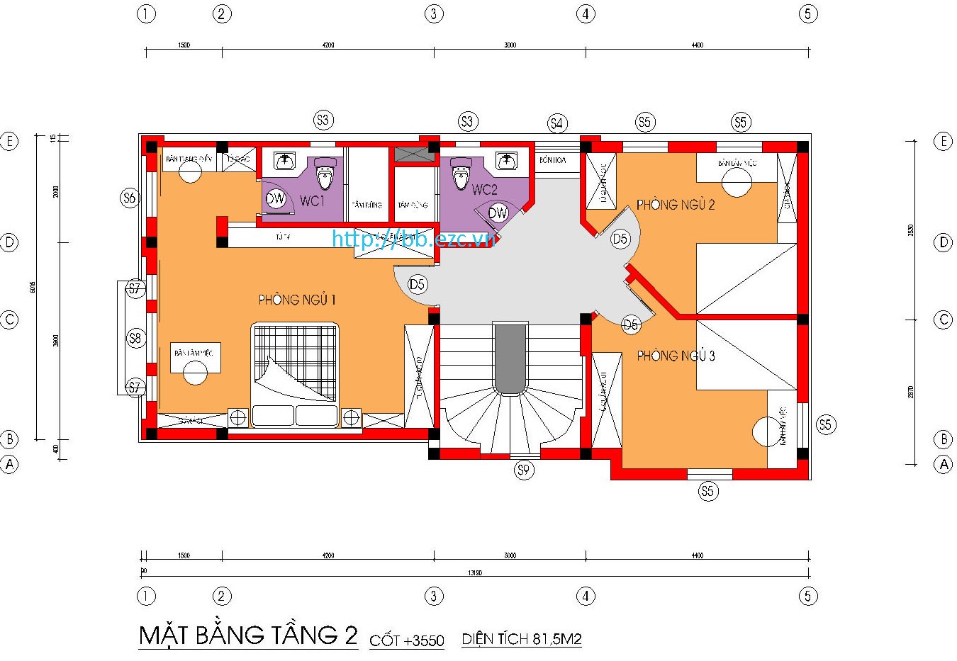 Tầng 2 gồm tới 3 phòng ngủ