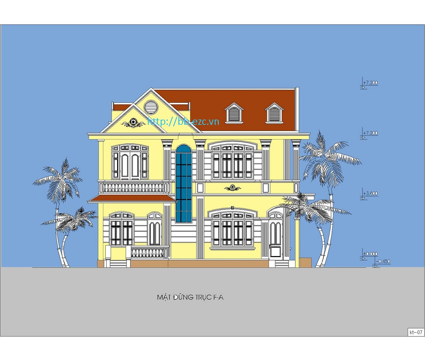 Biệt thự / nhà vườn 10x12m (2 tầng - 4 phòng ngủ) - Mặt đứng chính
