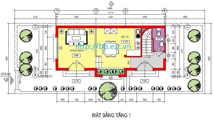 Mặt bằng có hơi hướng của căn nhà ba gian truyền thống