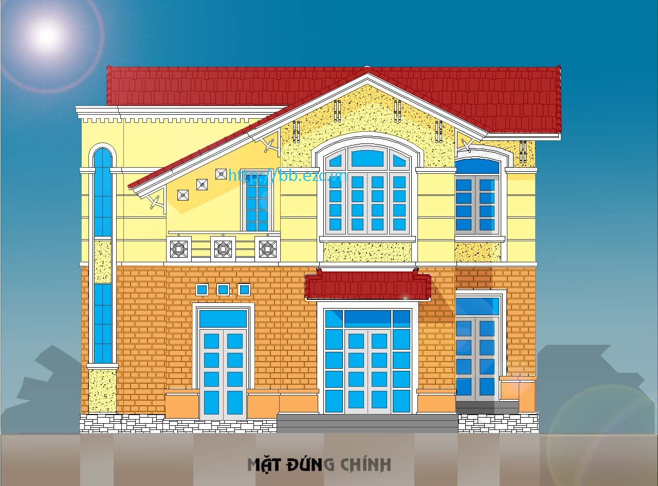Mặt đứng biệt thự 10.5x12m - 2 tầng - 4 phòng ngủ