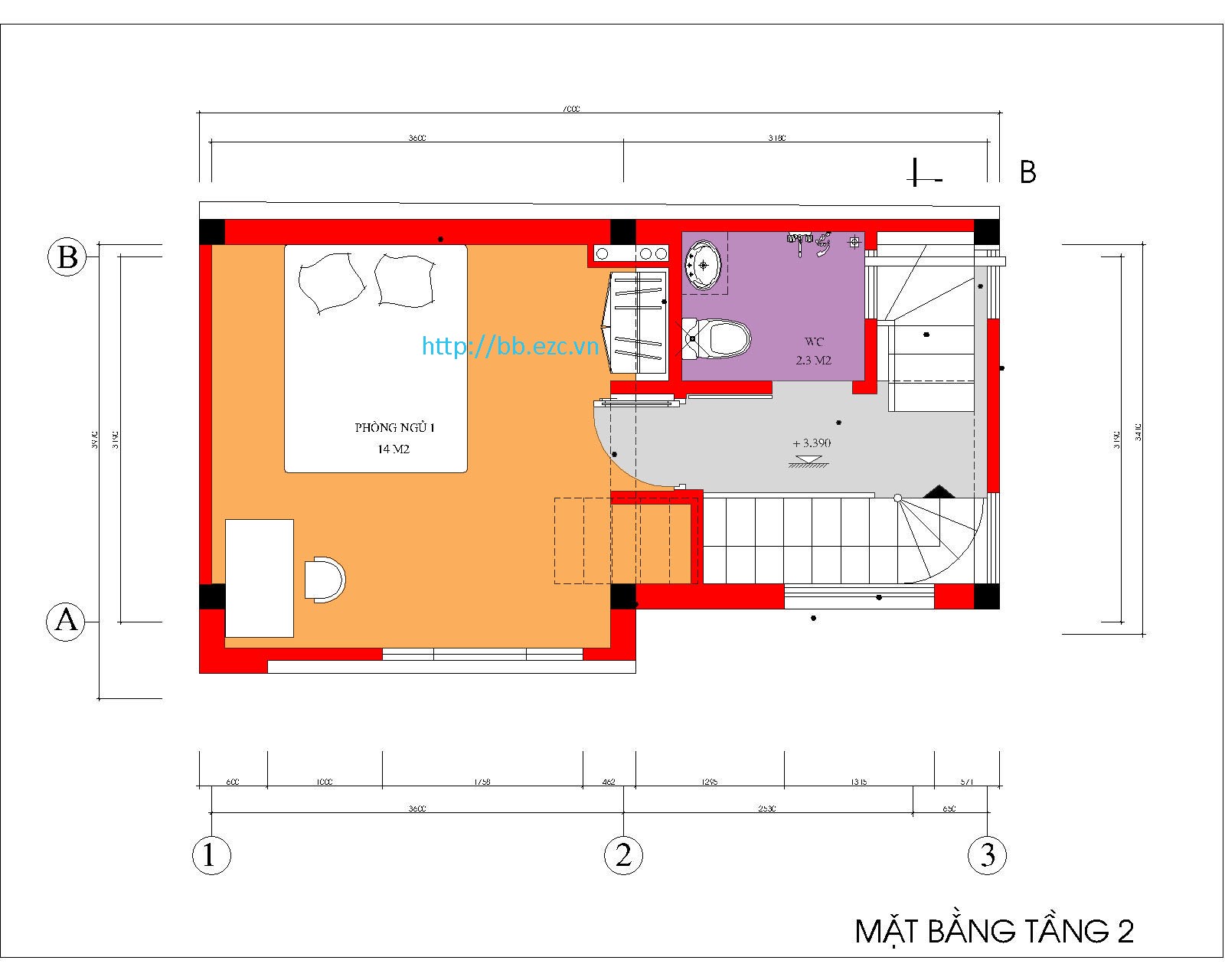 Nhà ống (nhà phố) 3.5x7m - MB tầng 2-3
