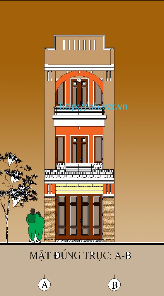 Nhà ống / nhà phố 4.1x14.5m - Mặt đứng chính