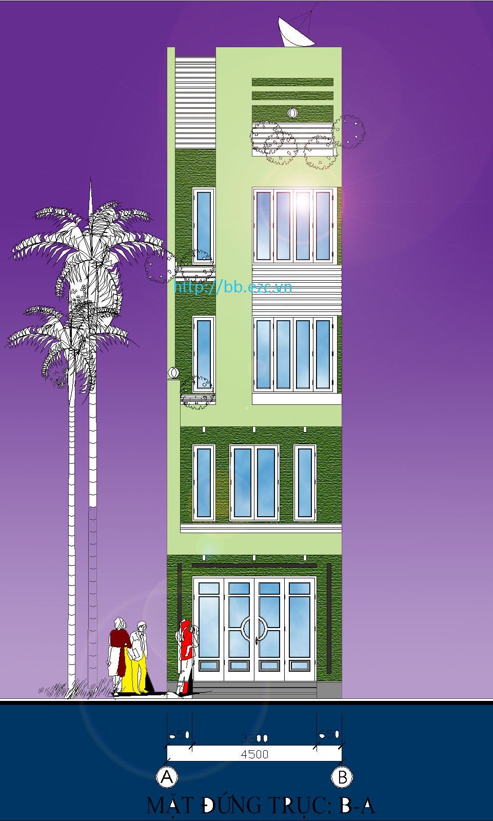 Nhà ống / nhà phố 4.5x22m - Mặt đứng chính