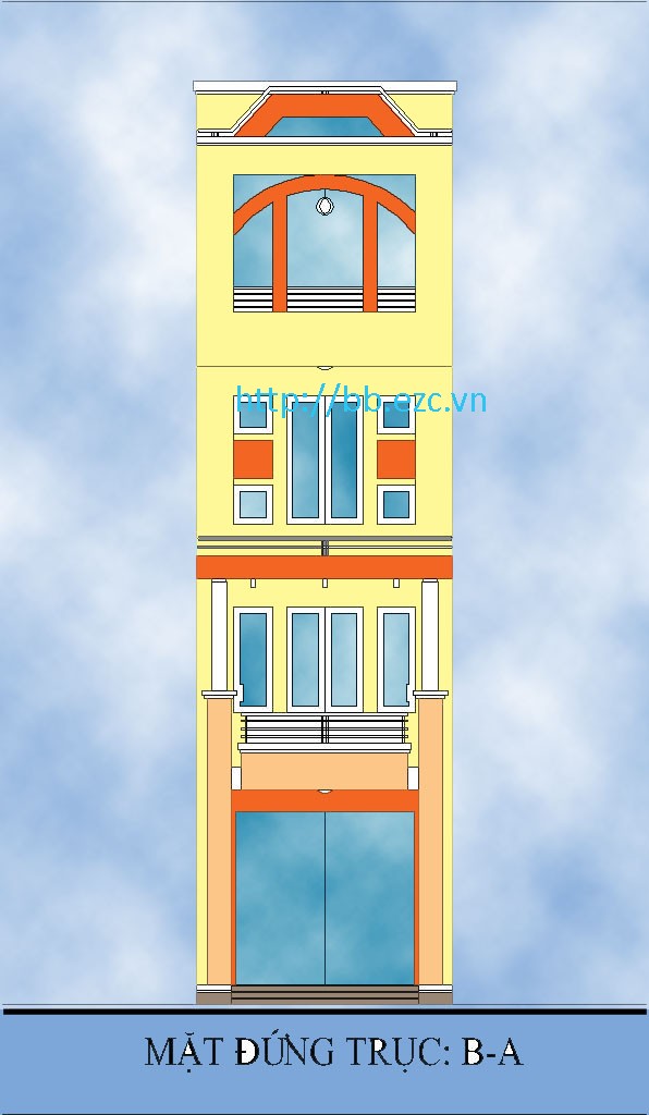 Nhà ống / nhà phố 4x12m - Mặt đứng chính