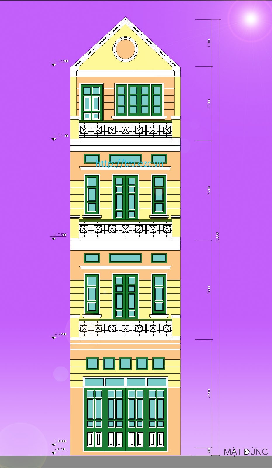Nhà ống - nhà phố 4x13m - Mặt đứng chính