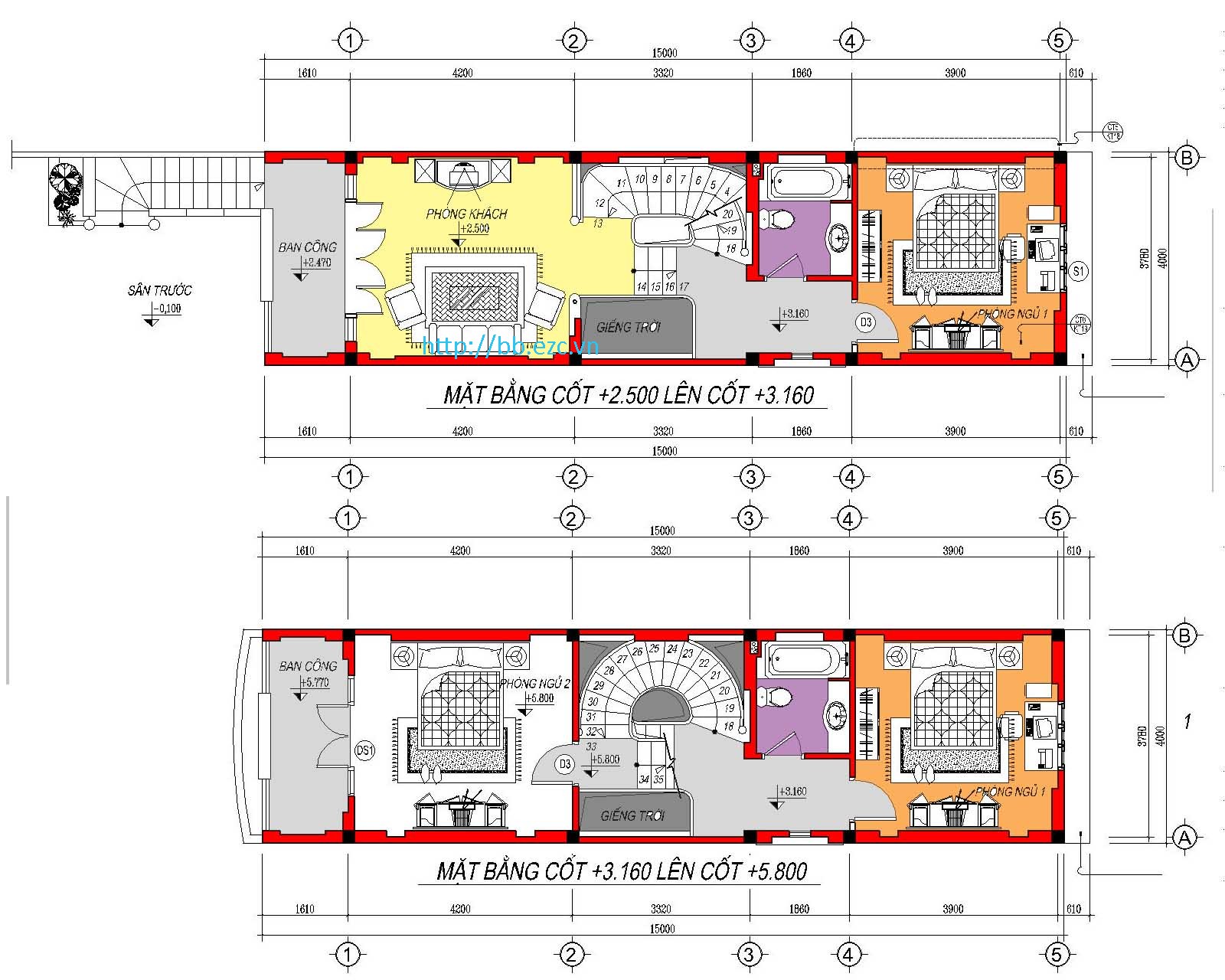 Nhà ống (nhà phố) 4x20m - 5 tầng - 4 phòng ngủ